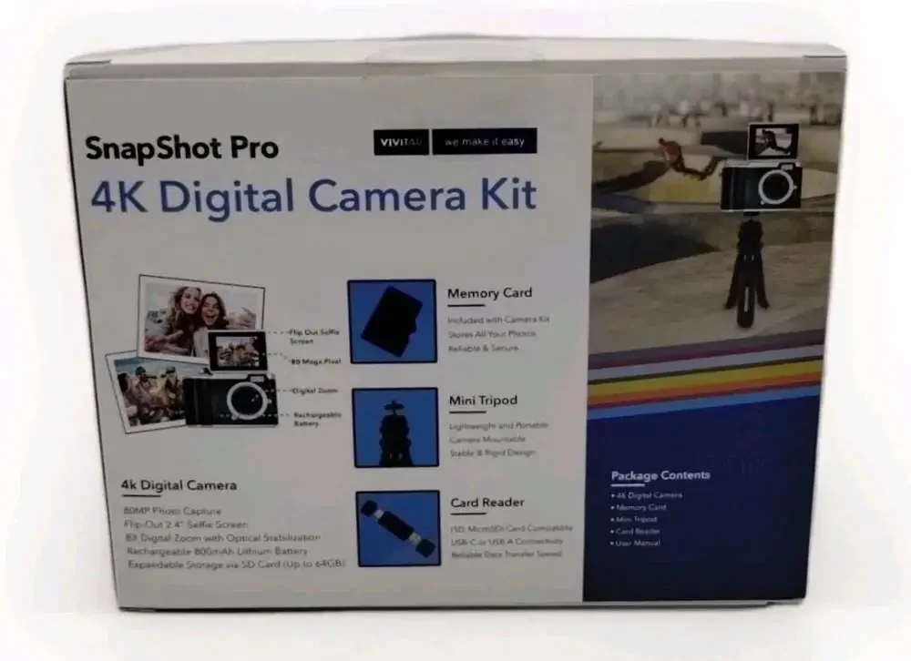 Vivitar SnapShot Pro 4K Digital Camera Kit with Selfie Screen and Accessories